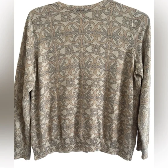 Talbots Women’s Button Down Cardigan 
Metallic Beige Floral Print Size 2X - Picture 14 of 15